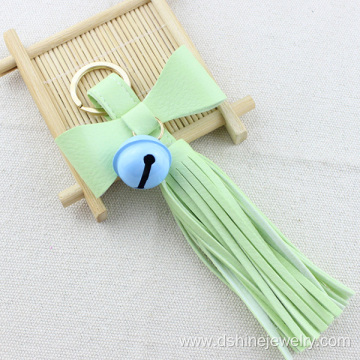 Tassel Keychain Leather For Bag Bowknot Bell Leather Keyring